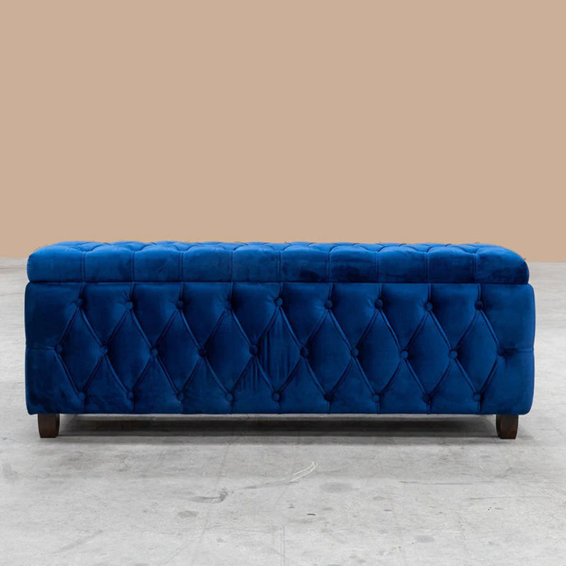 Riga Wide Velvet Tufted Rectangle Solid Color Ottoman Box with Storage, Upholstered Footstool Shoes Bench with Legs