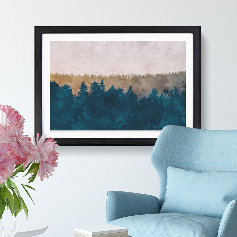 The Forest at Sunset - Picture Frame Painting Print, Black Framed, 62cm H x 87cm W x 2cm D