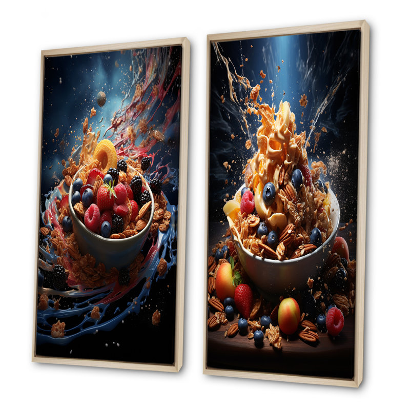 Granola galaxie - ensemble de 2 impressions sur toile déjeuner, Cadre flottant brun, H 28 po x l 25 po