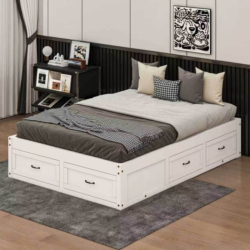 Platform Bed With Storage Drawers, Antique White, Full/Double