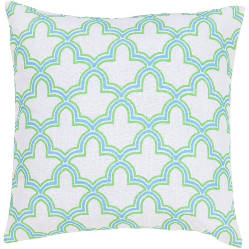 Geometric Throw Pillow, 18" H x 18" W, White/Neon Lime/Corn Flower Blue, Down