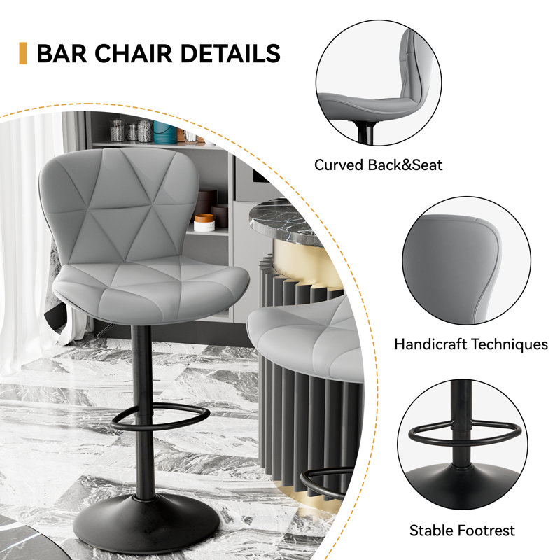 Tabourets de bar réglables à hauteur de comptoir pivotant, tabourets imperméables en similicuir avec repose-pieds Metel, ensemble de 2