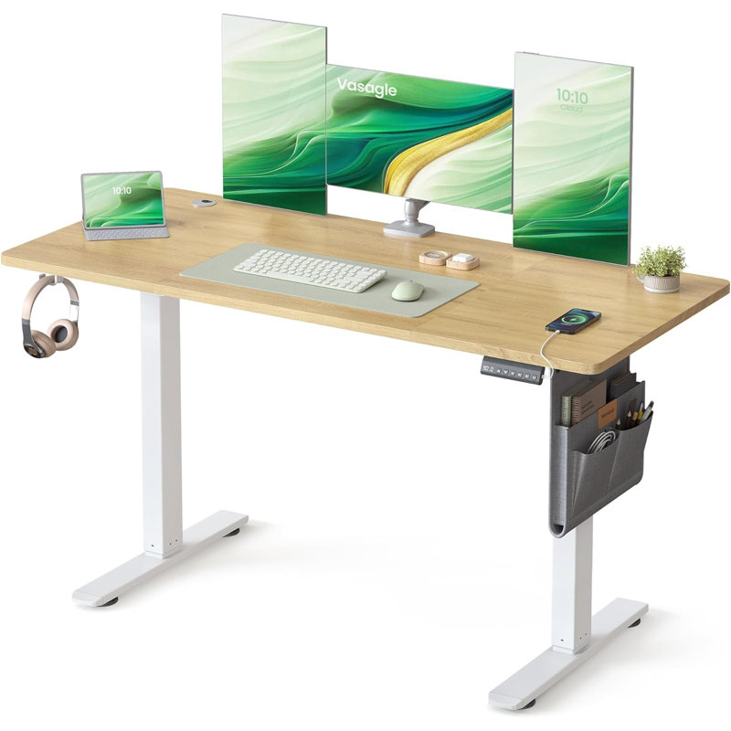 Adjustable Height Steel Standing Desk, 120cm H x 140cm W x 60cm D, Golden Oak/White