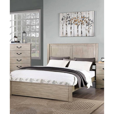Très grand lit de style rustique avec tête de lit à deux panneaux en argent antique, placage de bouleau de pin, argent de chambre à coucher pour lit, qualité, contreplaqué, aspect attrayant