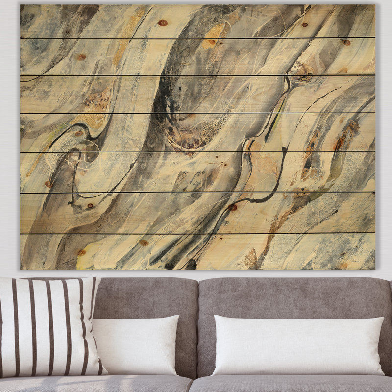 Glam Golden Falls - impression moderne sur bois de pin naturel, H 24 po x l 32 po x P 1 po