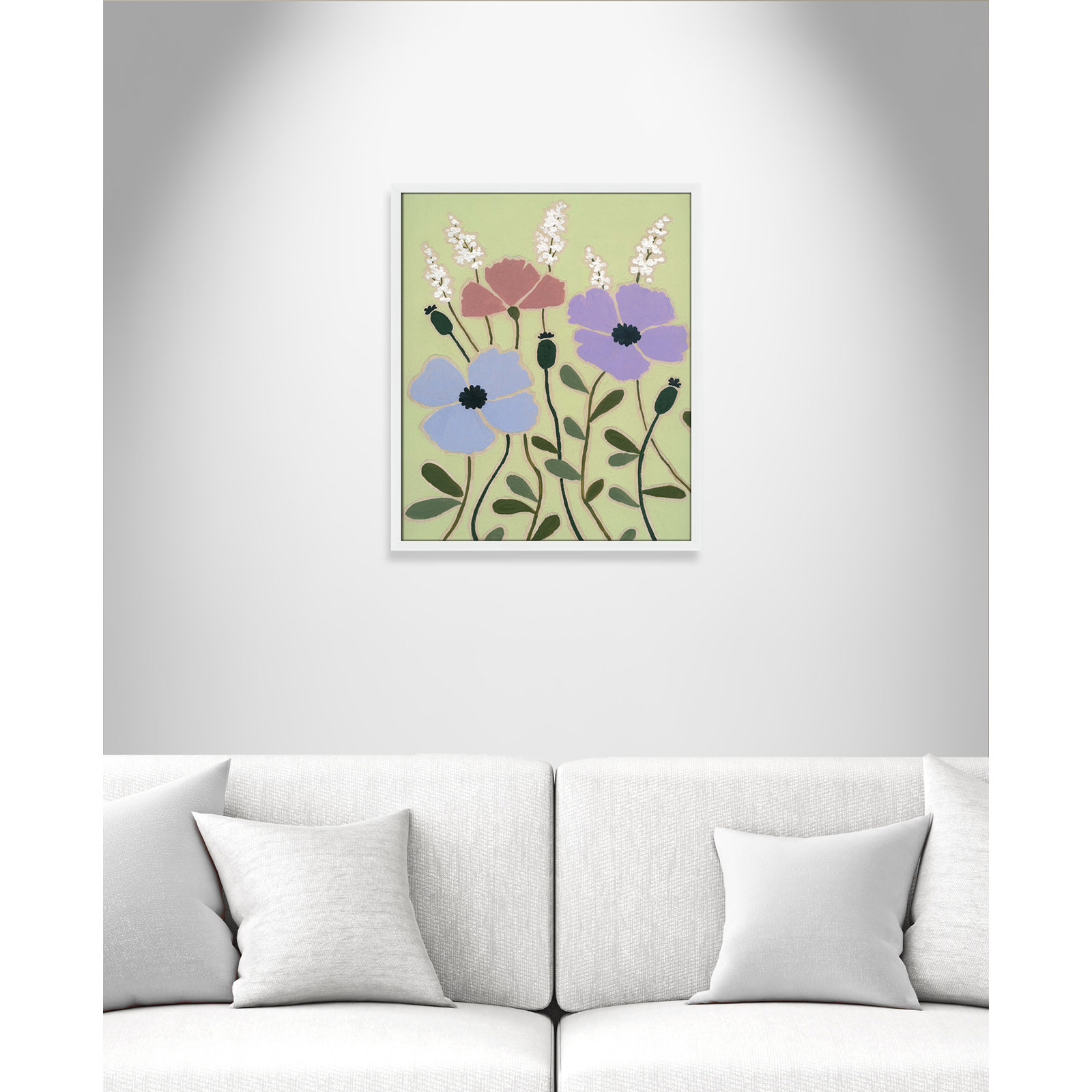 Maura "Woodblock Floral III" Print, 25.5" H x 21.5" W x 1.25" D, Satin White Framed