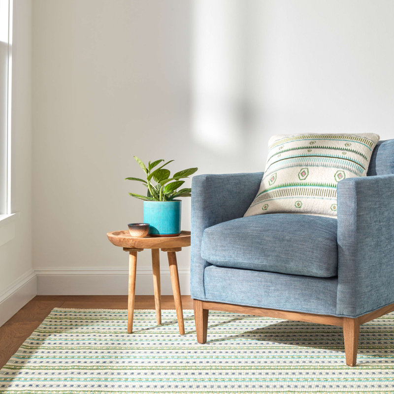 Long Slade Teal Handwoven Cotton Rug, Rectangle 8'6" x 11'6"