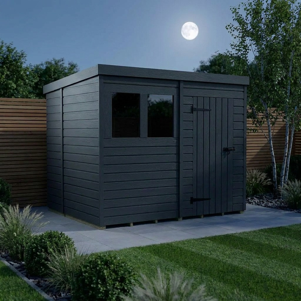 Total Sheds 8ft x 6ft Composite Pent Garden Shed - Single Door - With Windows - EPDM Rubber Roof - UK Manufactured