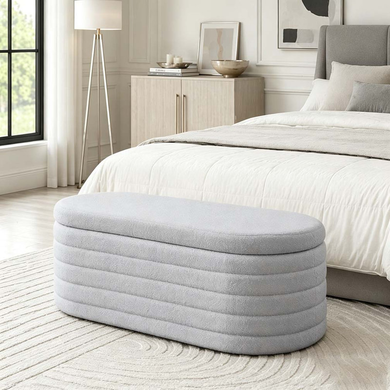 Banc de rangement moderne avec repose-pieds ovale, Gray