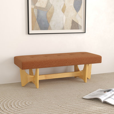 Upholstered Entryway Bench With Tufted Button Seat And Solid Wood Legs, Modern End Of Bed Bench For Living Room/Bedroom/Hallway