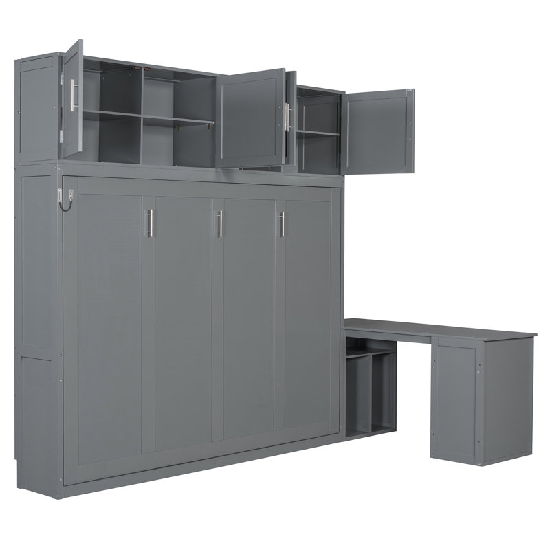 Lit escamotable mural polyvalent avec bureau et rangement, idéal pour les espaces peu encombrants et multifonctionnels