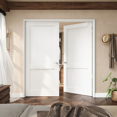Porte française à 2 panneaux de 72 po x 80 po avec charnières argentées, plaque de porte à cadre solide avec cadre, porte intérieure française comme porte de garde-manger, porte de chambre à coucher, porte de buanderie, portes de placard, portes de chambre, loquet et levier de porte inclus