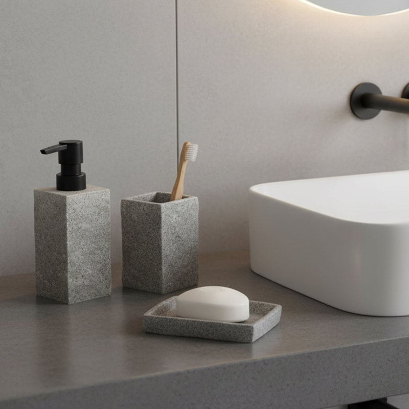 Stone Bath Square Hand Soap and Lotion Dispenser, Gris