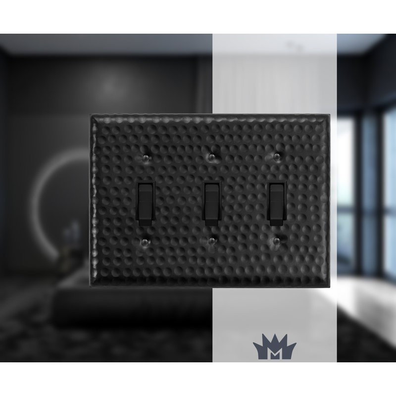 Hand Hammered 3 - Gang Toggle Light Switch Standard Wall Plate, Matte Black