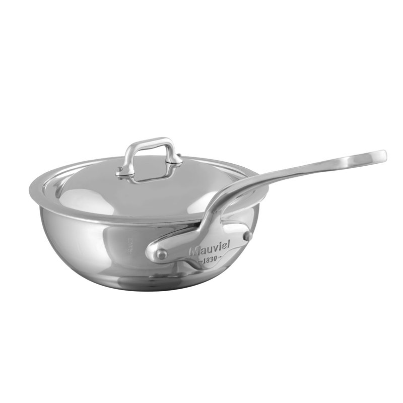 Mauviel M'cook 5-Ply Curved Splayed Saute Pan With Lid, Cast Stainless Steel Handle, 3.4-Qt, 9.4"