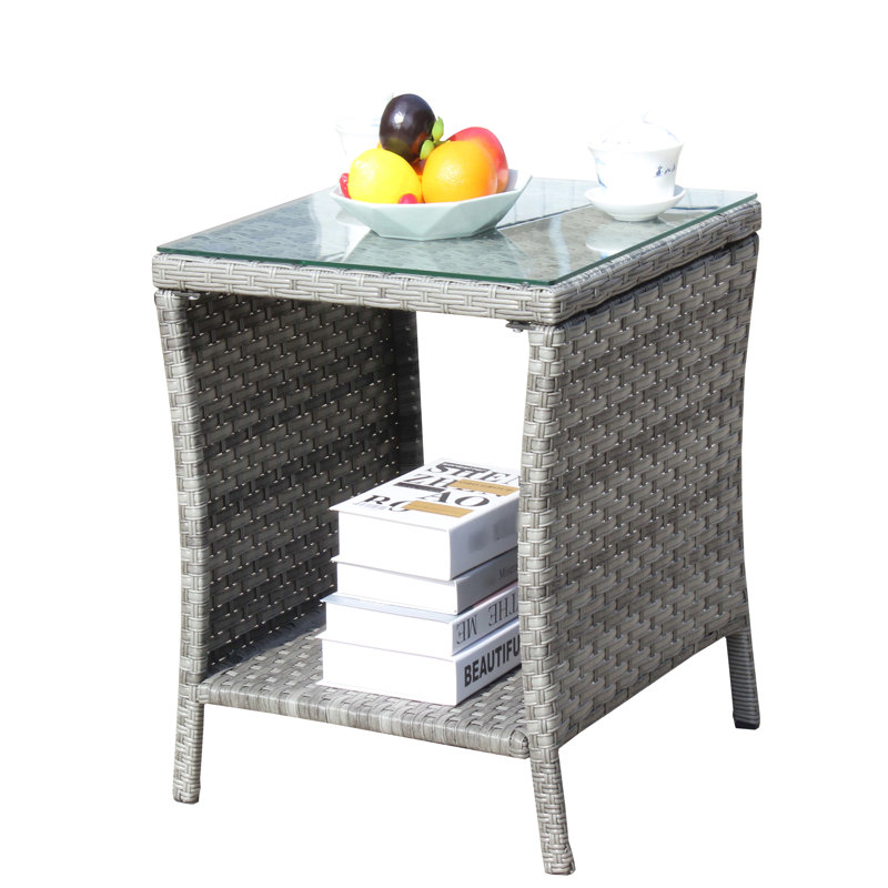 Tempered Glass Top Coffee Table For Patio In Grey , 19.71x19.71x21in, Water & Protected, Assembly Clear With Frame, Required