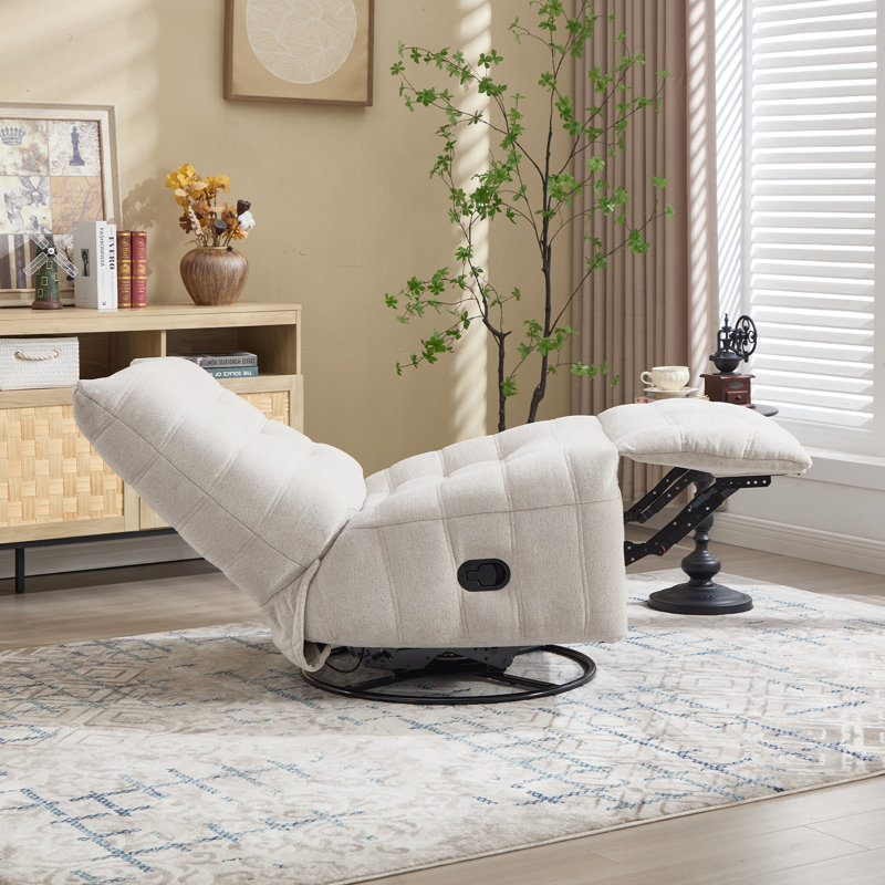 33.1" Wide Modern Comfortable Chenille Swivel and Glider Manual Recliner (Set of 2), Oatmeal White