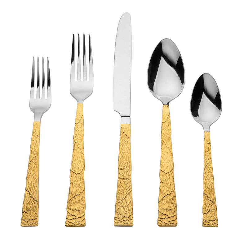 Shale Flatware Set - Service for 4, Gold