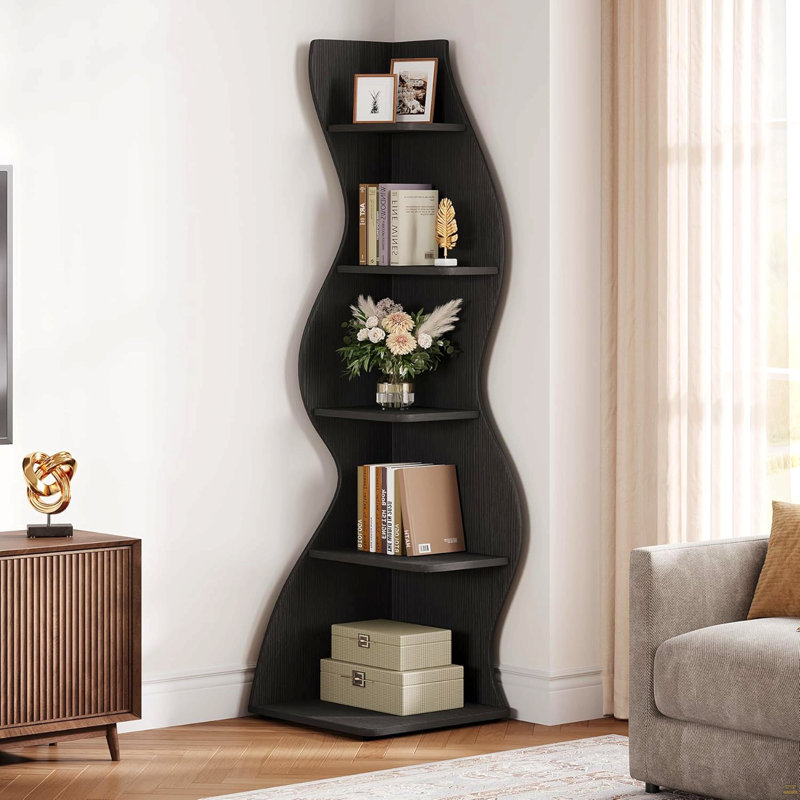 Bibliothèque de coin et support pour plante à 5 niveaux 69,8 po, H 70,87 po x l 11,81 po x P 11,81 po, Noir