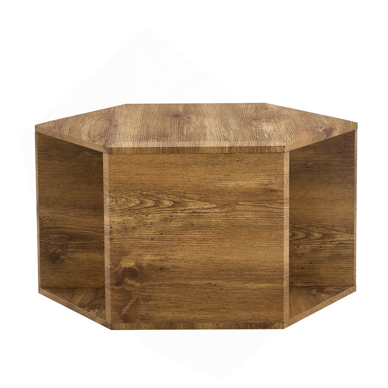 Hexagonal MDF coffee table, characteristic pattern stickers, 14" H x 25" L x 21.6" W