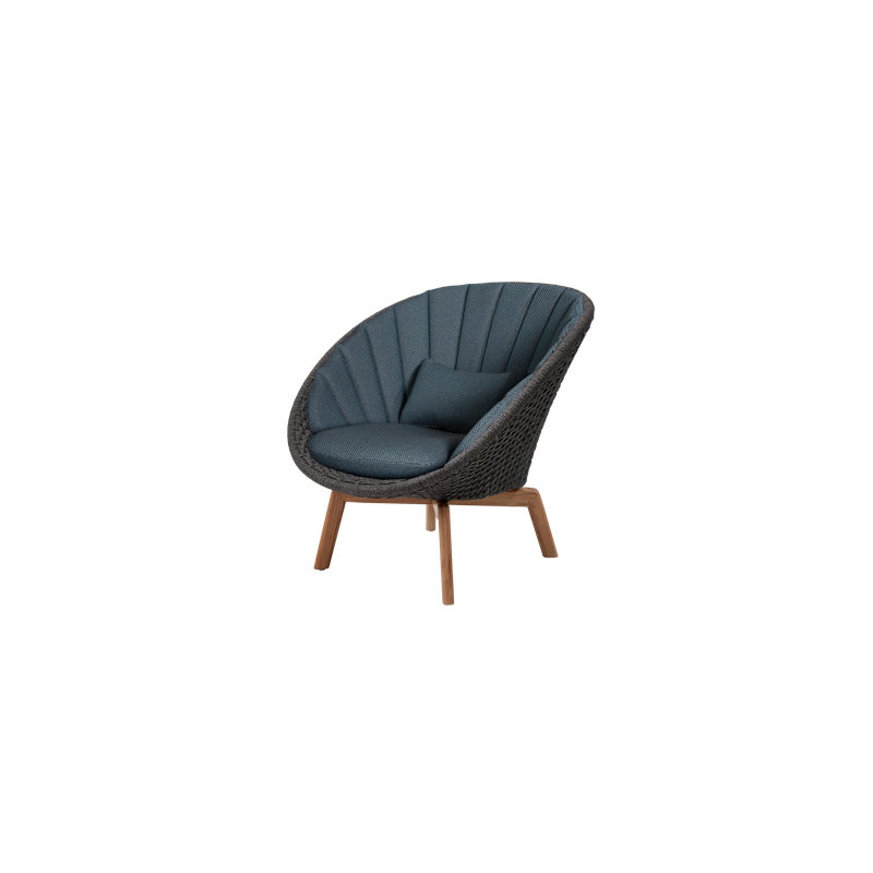 Peacock Papasan Chair with Teak Legs, Dark Blue, Dark Gray/Teak