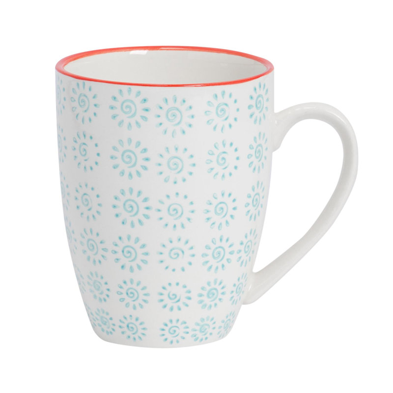 Porcelain Coffee Mug, Turquoise/Red, 1