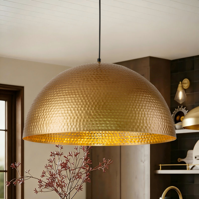 Lodi 1-Light Dome Single Pendant, Gold, 12.6'' H x 23.62'' W x 23.62'' D