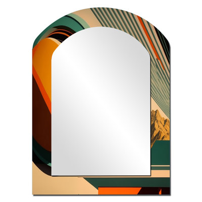 Vintage Mid-century Graphics III - Midcentury Modern Asymmetrical Decorative Wall Mirror, Modern Arch Mirror, Printed Metal Art
