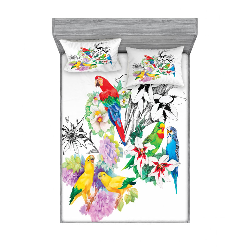 Parrot Microfiber Sheet Set, Full Sheet Set + Fitted Sheet + 2 Pillowcases
