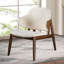 Fauteuil à oreilles de style Mid-Century avec structure en noyer beige Boucle, largeur 23 po, profondeur 29 po, pour espace de vie principal et tissu décoratif moderne