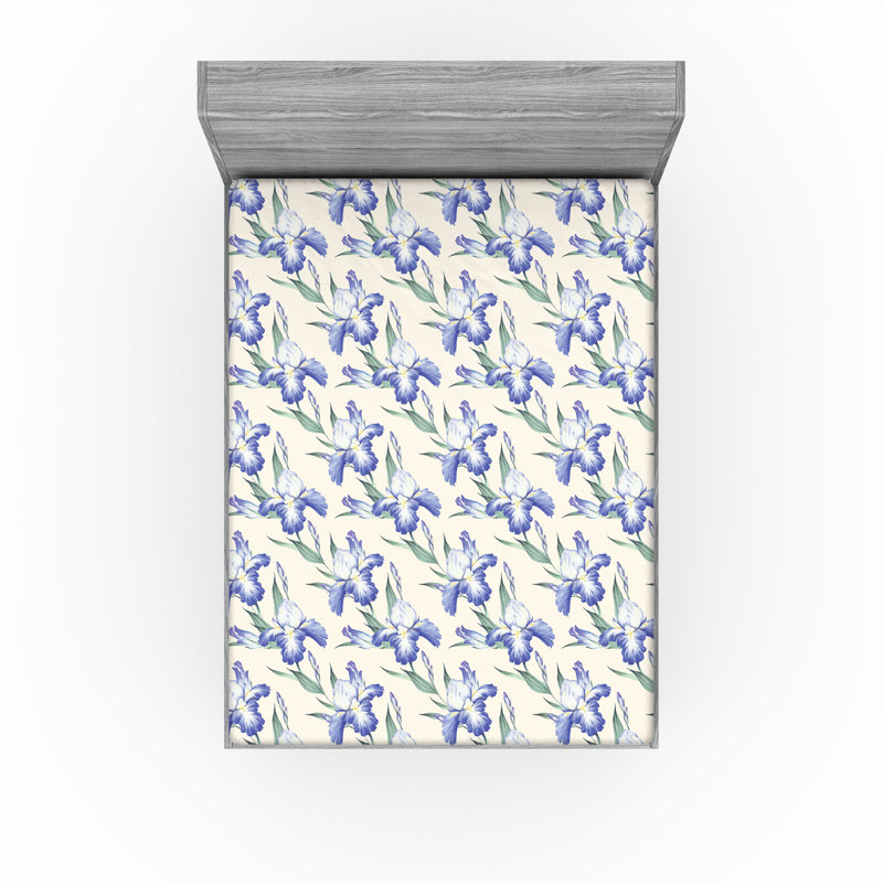 Ambesonne Nature Fitted Sheet Leaves Botanical Style Art, California King Fitted Sheet, Laurel Green/Ceil Blue Floral