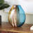 Damiani Glass Rounded Ombre Decorative Multi Colored Vase with Brown Textured Stripe Details