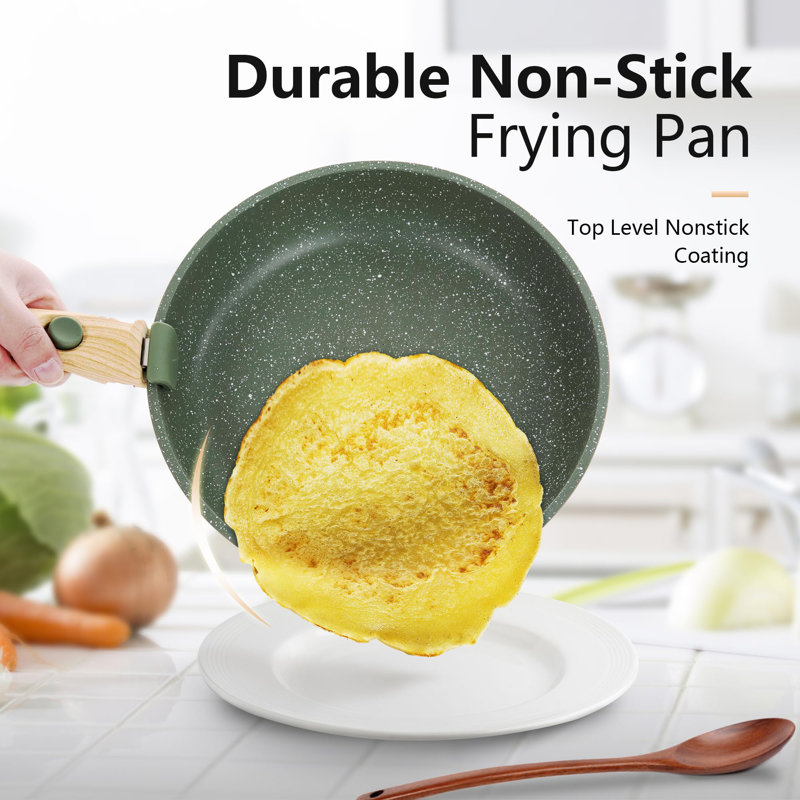 10 Pcs Pots And Pans Set Non Stick, Nonstick Kitchen Cookware Sets Detachable Handle, Induction Pots And Pans Set With Removable Handle, RV Cookware For Camping, Oven Safe, PFOS, PFOA Free, Green