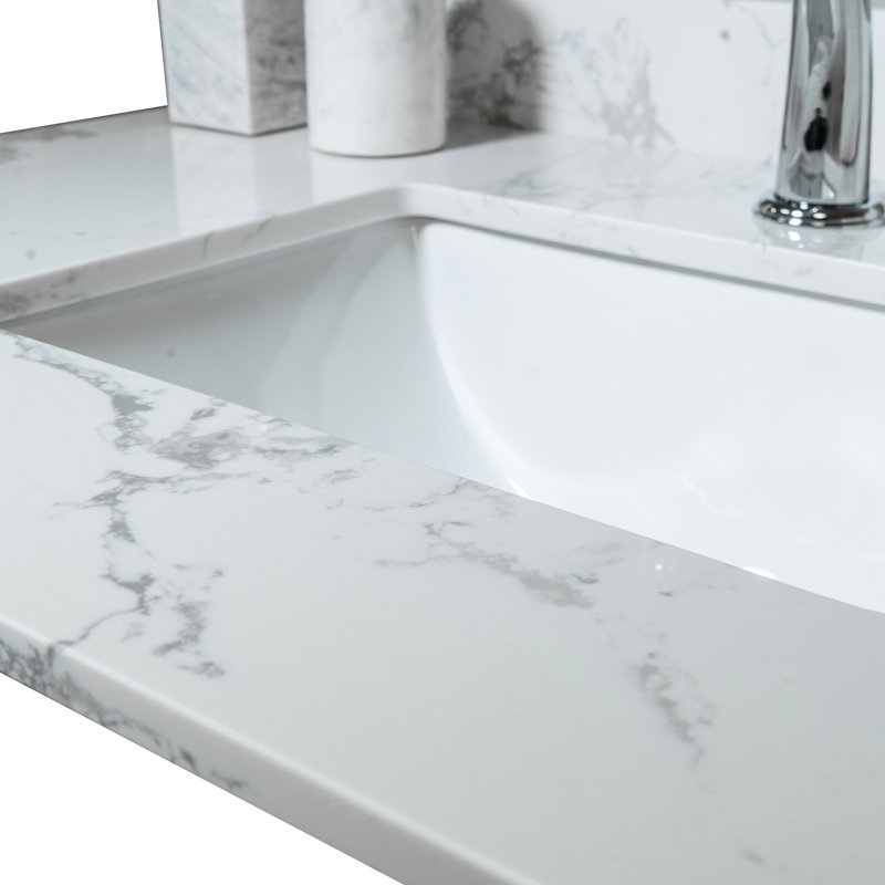 Comptoir de meuble-lavabo de 37 pouces - comptoir en pierre reconstituée blanche