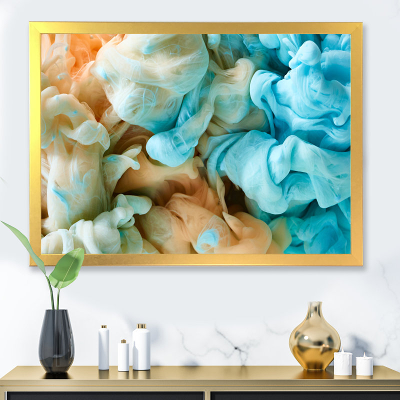 Encre bleue et verte, art mural moderne, H 8 po x l 12 po x P 1,5 po, Encadrement doré