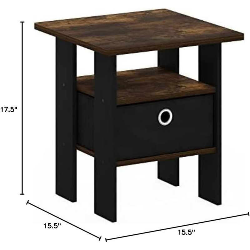 Ebern Designs Andrey End Table, Side Table with Bin Drawer, Amber Oak/Black