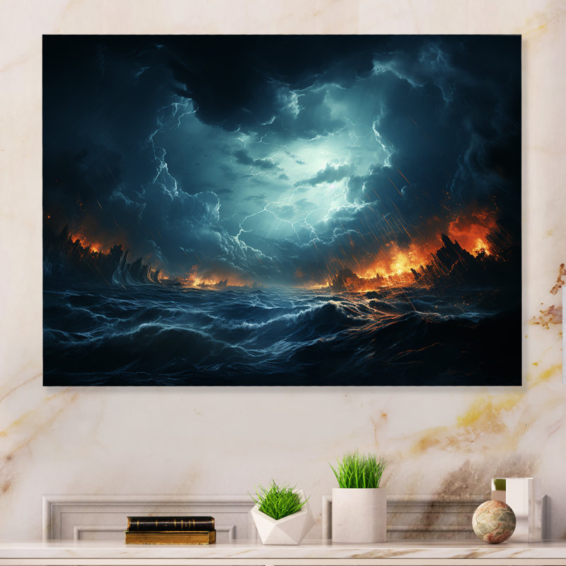 «Ethereal Stormy Skies Horizon I» - art mural en métal Tempêtes, H 30 po x l 40 po x P 1,5 po