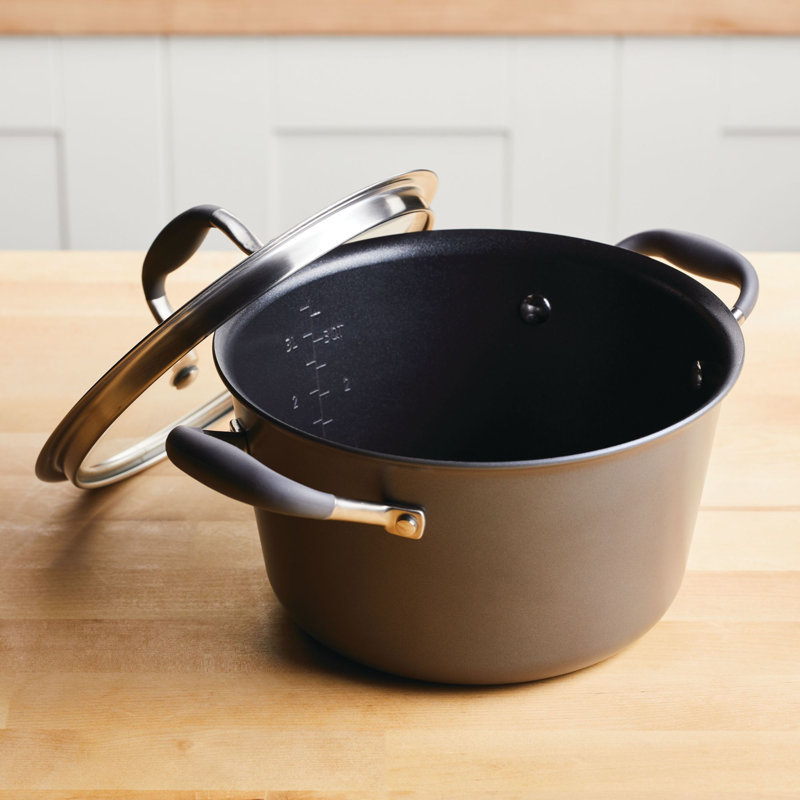 Anolon Advanced Home Hard Anodized Nonstick Saucepot With Lid, 4.5 Quart, Gray