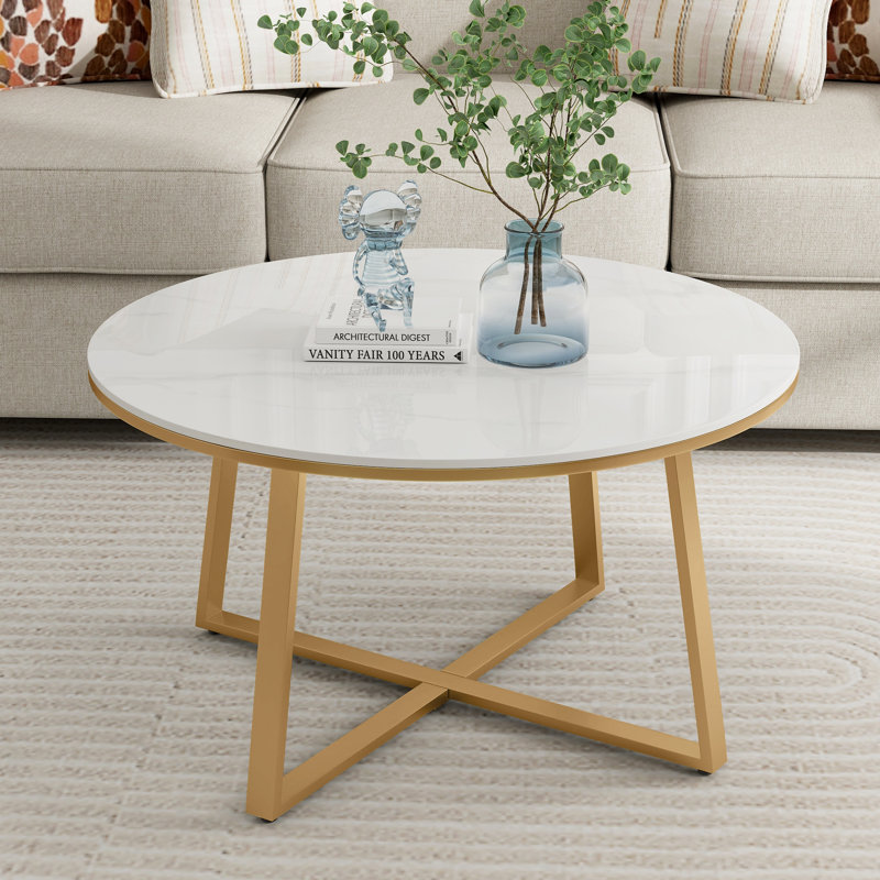 Table basse, table basse en marbre fritté de 30 po Fumiki, Or