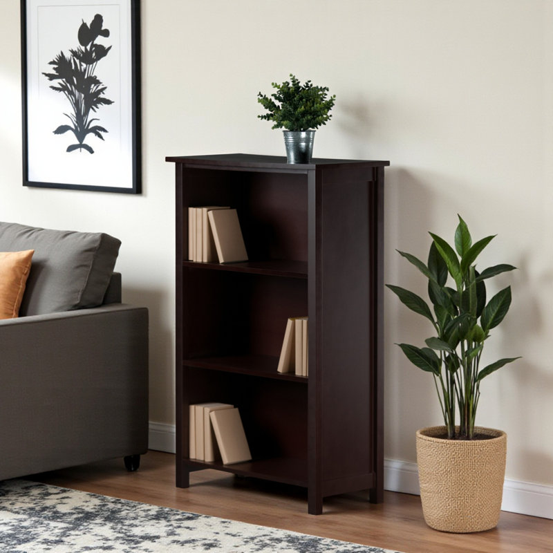 Cyril 3-Tier Storage Bookshelf with 3 Sections in Walnut Brown Finish, 42.74" H X 27.85" W X 12.8" D