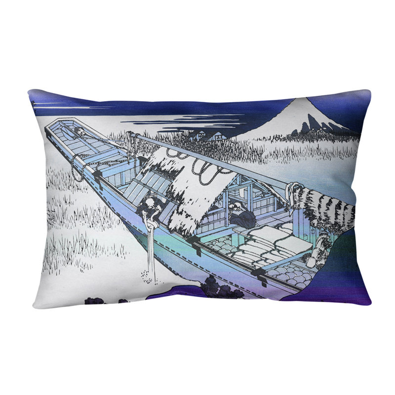 Coussin Katsushika Hokusai Ushibori dans la province d'Hitachi, Bleu / dégradé mauve