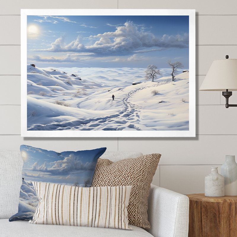 Paysage solitaire hivers - impression, H 34 po x l 44 po x P 1,5 po, Cadre photo blanc