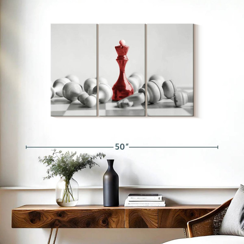 Chess Red Queen 3 pièces, H 24 po x l 38 po x P 1,25 po