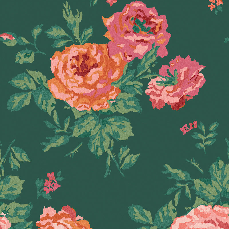 Cath Kidston Archive Rose Pink Blooms, Green