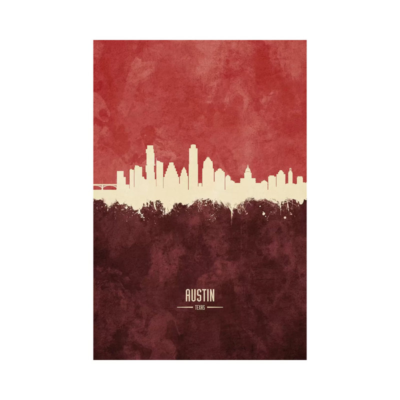 Austin Texas Skyline Burgandy by Michael Tompsett - 1 Piece Wrapped Canvas Wall Art, 152.5 cm H x 101.5 cm W