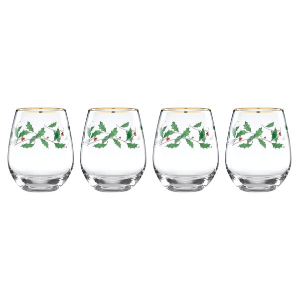 Lenox 888202 Holiday 4-Piece Stemless Wine Glasses