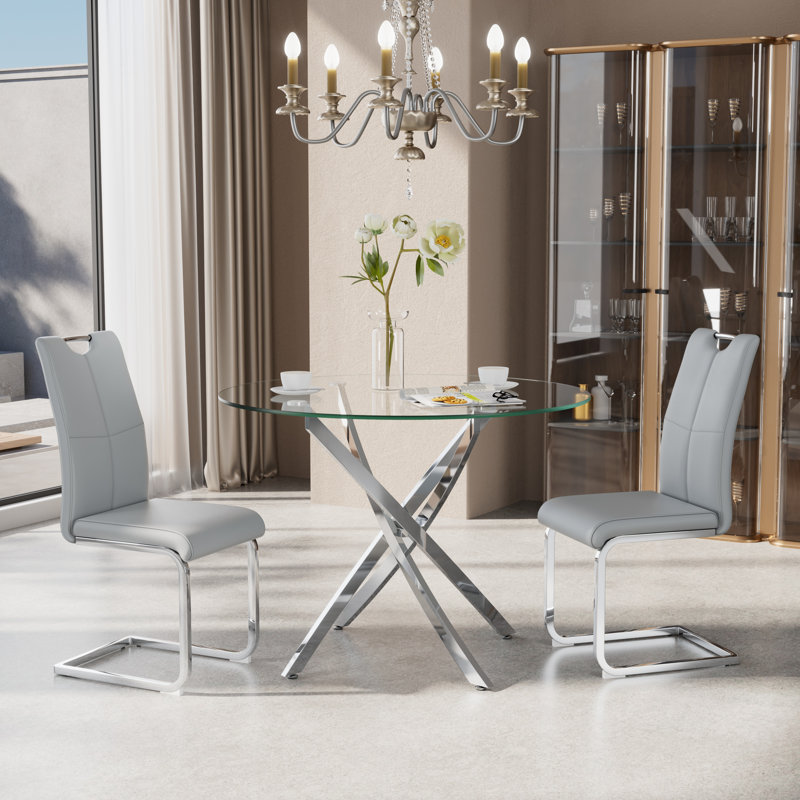 Ensemble de salle à manger 3 pièces, H 29,5 po x L 36 po x l 36 po, Gris, Argent
