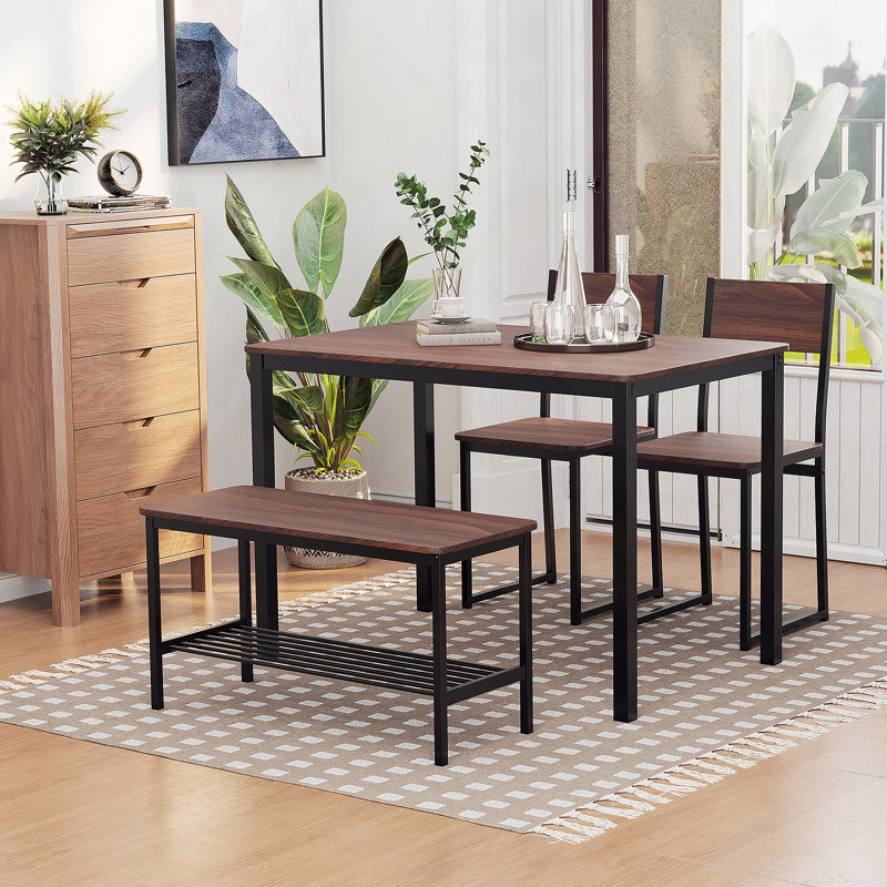 Ensemble de table de salle à manger 4 pièces avec banc, table de cuisine et chaises avec support de rangement, idéal pour les réunions de famille et pour économiser de l'espace