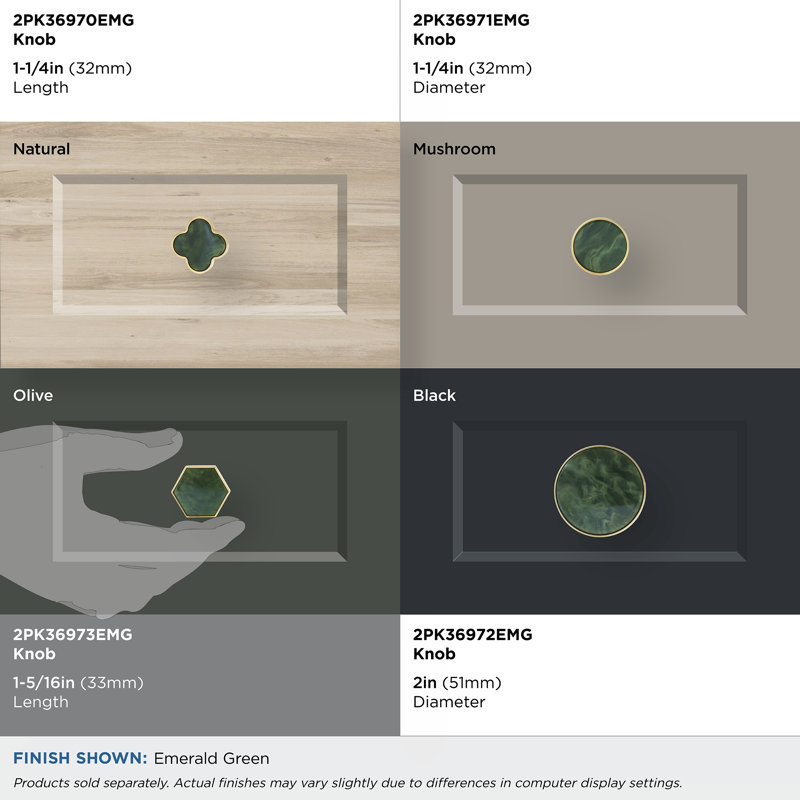 Gold and Emerald Green Hexagon Cabinet Knob 1-5/16 inch