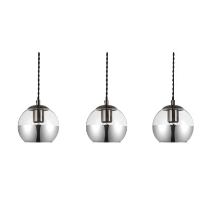 Marlo 3 Light Modern Smoky Glass Bar Pendant Light - Matt Black Base, Black Twisted power cord, 67x15x100cm, 3xE27. Max. 15W LED (Bulb not included)